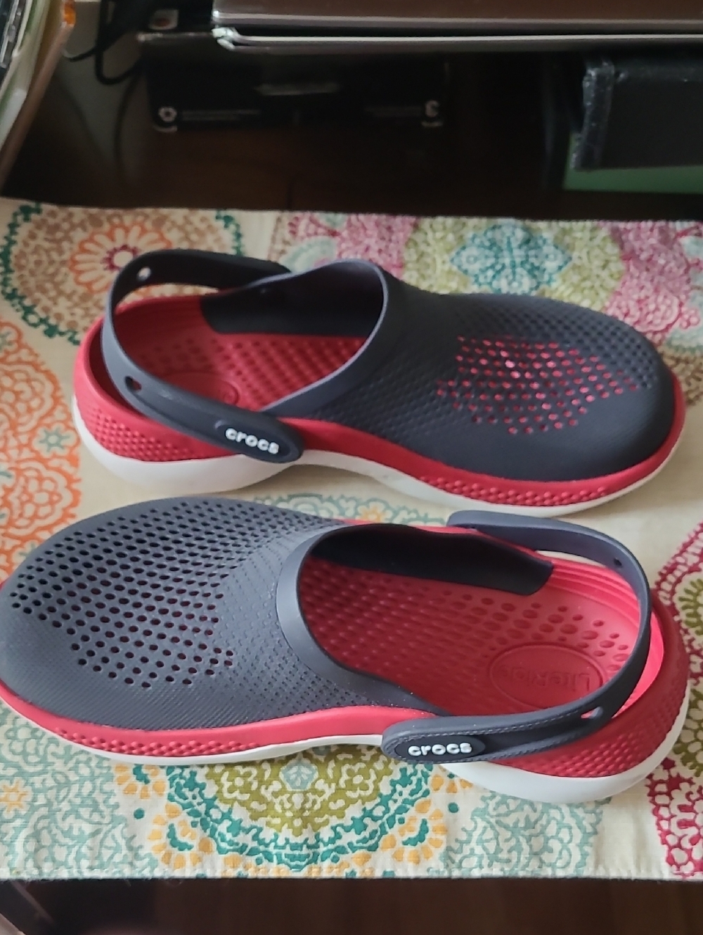CROCS Navy and Red Vented Clog with Heel Strap